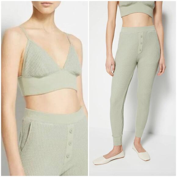 Jonathan Simkhai Matching Set Waffle Knit Loungewear Athleisure Green XS NWT - Picture 1 of 16